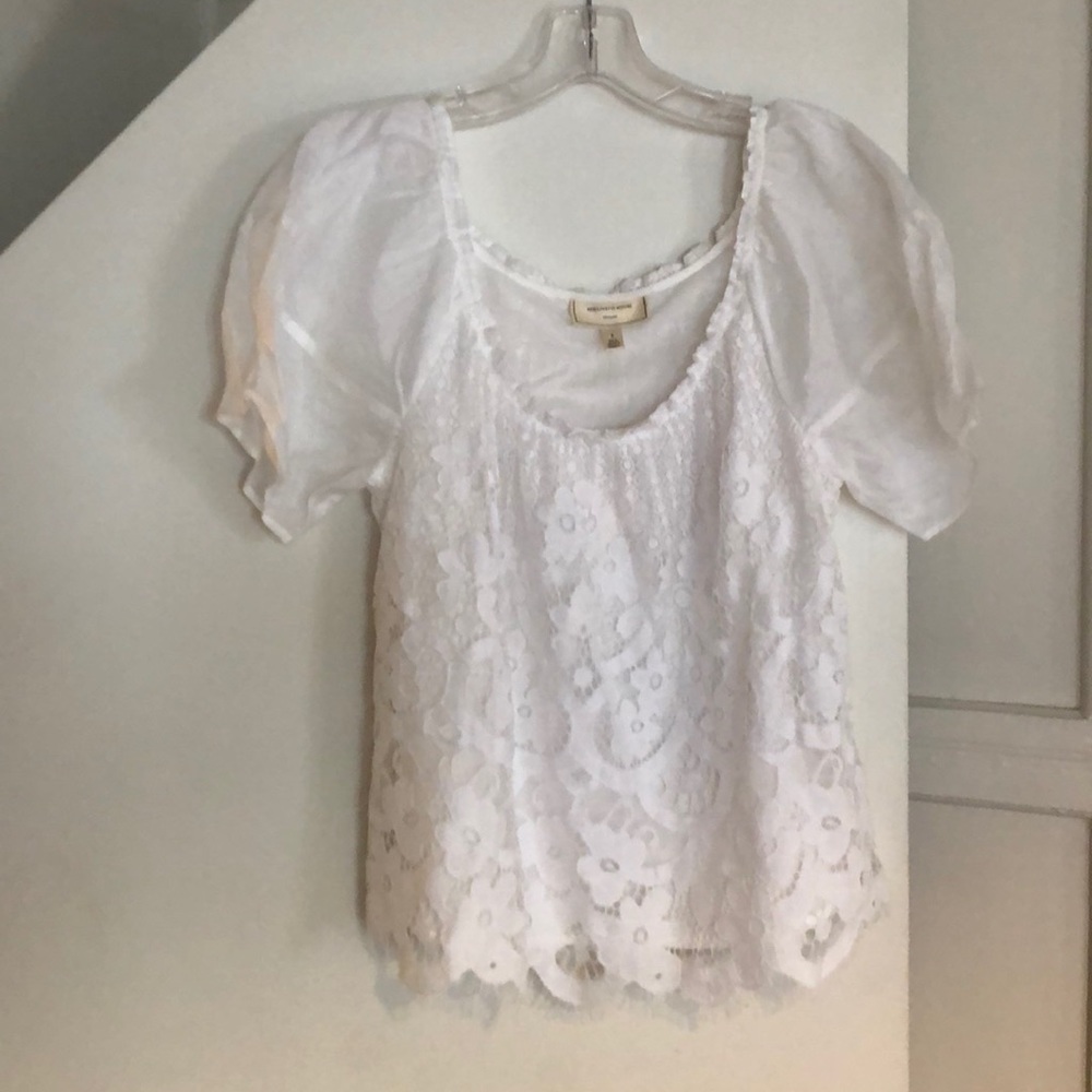 Anthropologie Lace overlay blouse w/ short sleeves